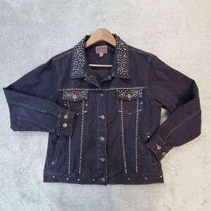 Cabela's Jean Jacket Womens L Blue Denim Rhinestone Studded Coat Cowgirl Western